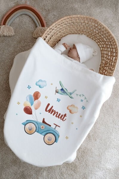 %100 Pamuk Isme Özel Isimli 6lı Hastane Çıkışı Tulum Set Araba ve Balonlar