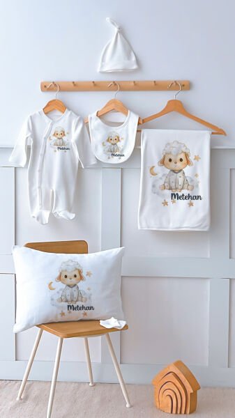 %100 Pamuk Isme Özel Isimli 6lı Hastane Çıkışı Tulum Set Kuzucuk
