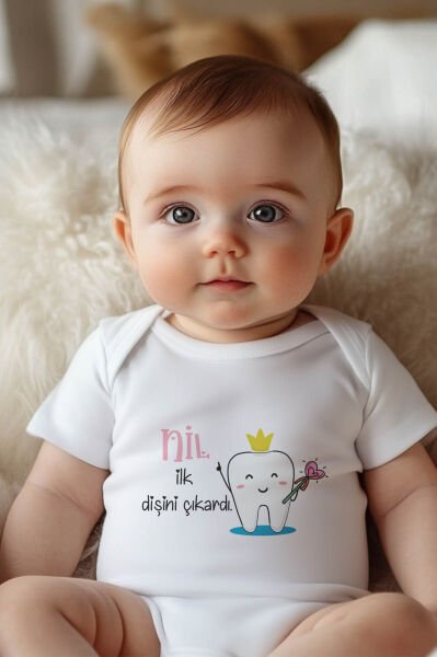 İlk Diş Çıkarma Kız Kısa / Uzun Kol Çıtçıtlı Bebek Body