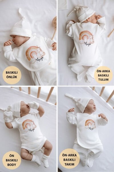 İsimli %100 Organik Pamuk 12'li Hastane Çıkışı Unicorn