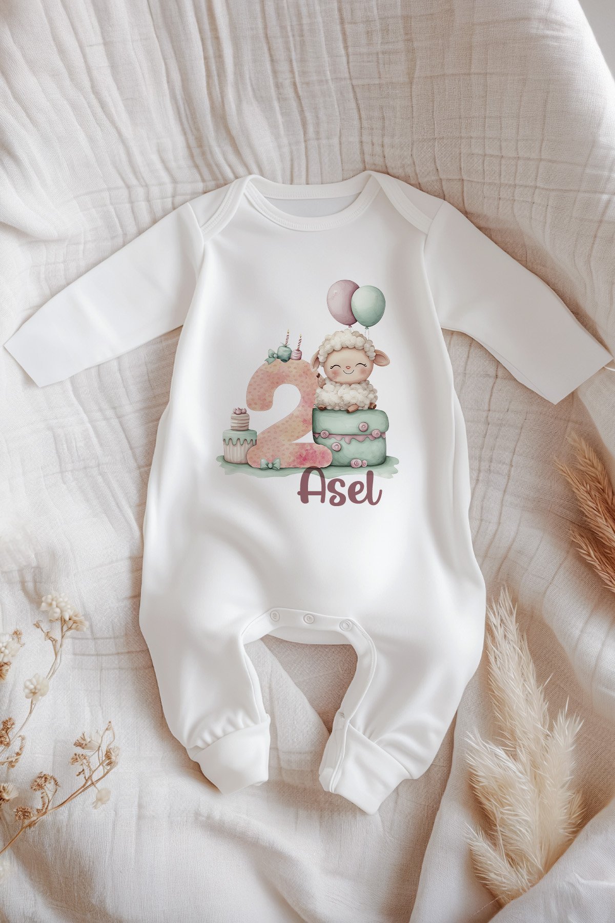 İsme Özel İsimli Doğum Günü Bebek Tulum 2 Yaş Kuzucuk
