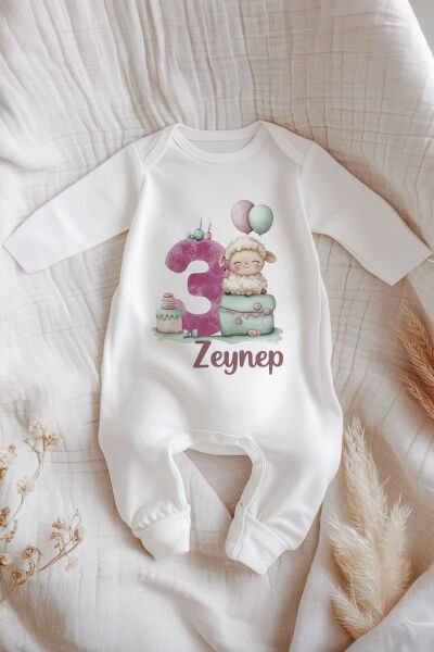 İsme Özel İsimli Doğum Günü Bebek Tulum 3 Yaş Kuzucuk