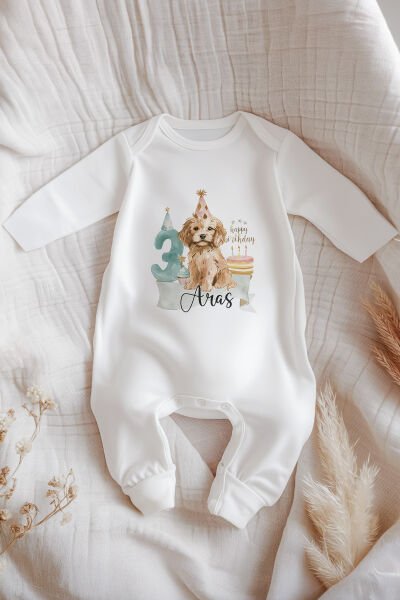 İsme Özel İsimli Doğum Günü Bebek Tulum 3 Yaş Köpek
