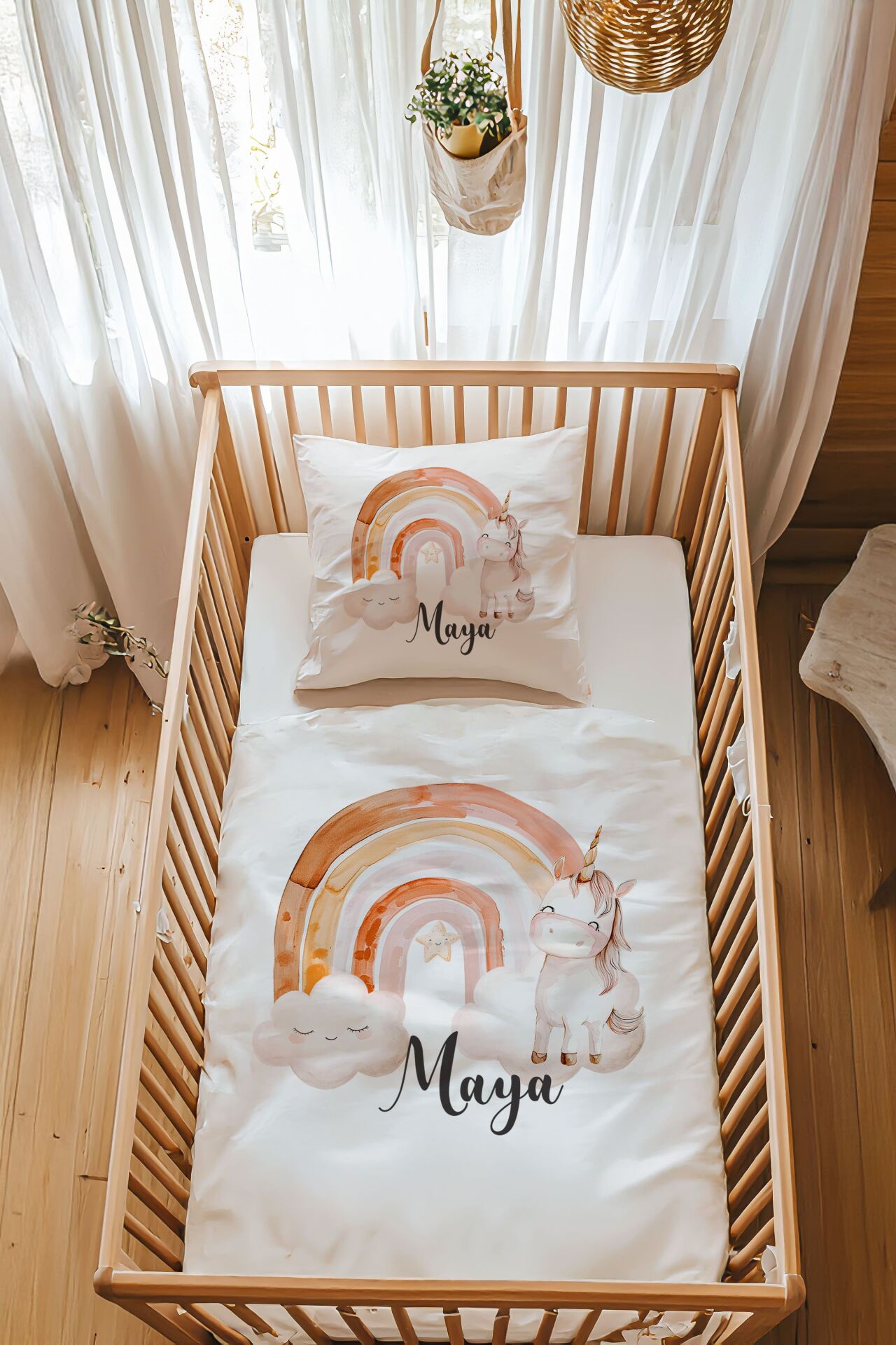 %100 Pamuk Saten İsme Özel Park Yatak Nevresim Takımı (70x120 cm) Unicorn